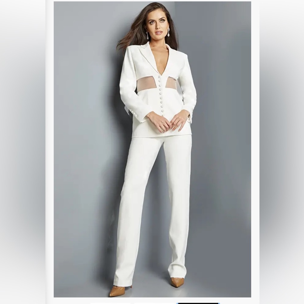Jovani Ivory Illusion Waist Two Piece Pant Suit - 22818